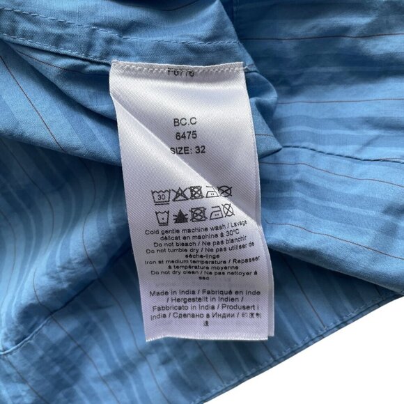 Ganni Re-Cut Striped Cotton V-Neck Midi Dress Blue Puff Sleeve - Picture 9 of 13